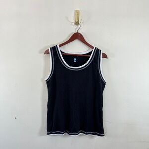 Vintage Y2K SJB Active Layered Ribbed Tank Top Exposed Seams Black White XL